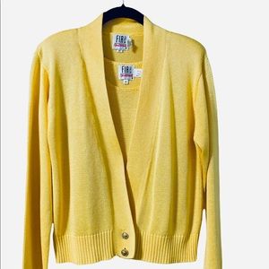Vintage Fia Italia Handloomed Yellow Cardigan and shell Sweater Set size Small